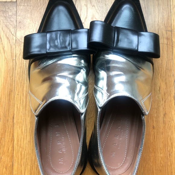 Marni pointed loafers silver metallic w bow sz 36 - Picture 4 of 4